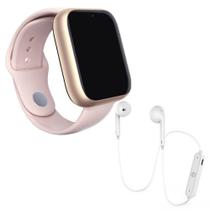 Kit 1 Relógio Smartwatch Z6 Rosa + 1 Fone Bluetooh Branco