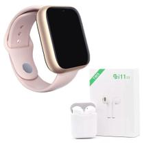 Kit 1 Relógio Smartwatch Z6 Rosa + 1 Fone I11 Tws Branco