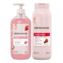 Kit 1 Sabonete Morango 500ml 1 Loção Creme Frutas Vermelhas Hidramais 500ml