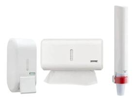 Kit 1 Saboneteira Branca + 1 Toalheiro Branco + 1 Porta Copos Branco Kit 1 Saboneteira Branca + 1 Toalheiro Branco + 1 Porta Copos Branco