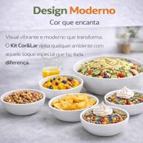 KIT 1 Saladeira de 1,8 lts 2 Petisqueiras de 400 ml 4 Compoteiras de 200 ml de Plástico Branco ou Verde ou Vermelho