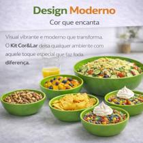 KIT 1 Saladeira de 1,8 lts 2 Petisqueiras de 400 ml 4 Compoteiras de 200 ml de Plástico Branco ou Verde ou Vermelho