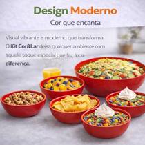 KIT 1 Saladeira de 1,8 lts 2 Petisqueiras de 400 ml 4 Compoteiras de 200 ml de Plástico Branco ou Verde ou Vermelho
