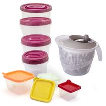 Kit 1 Secadora de Saladas 3 Potes organizador de Armário 4 Potes de Mantimentos