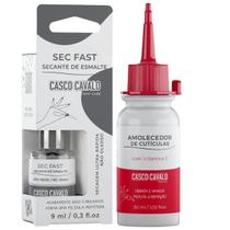 Kit 1 Secante Sec Fast 9ml + 1 Amolecedor De Cutículas 30ml Casco Cavalo