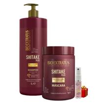 Kit 1 Shampoo 1 Banho de Creme limpeza Nutritiva Shitake 1L + Presente Lourre 15ml