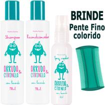 Kit 1 Shampoo + 1 Recondicionador + Spray Capilar Contra Piolhos Arruda e Citronela Abelha Rainha