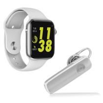 Kit 1 Smartwatch Branco + 1 Fone Bluetooth Estéreo Branco