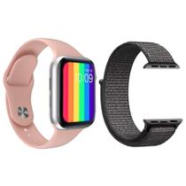 Kit 1 Smartwatch Iwo12 Lite Rosa + 1 Pulseira Cinza