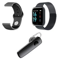 Kit 1 Smartwatch P70 Preto Android iOS + 1 Pulseira Extra + 1 Fone Bt Headset Preto - Smart Bracelet