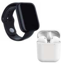 Kit 1 Smartwatch Preto + 1 Fone Bluetooth Inpods 12 Branco