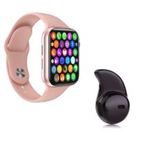 Kit 1 Smartwatch W34 S Rosa + 1 Mini Fone Bluetooth Preto