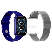 Kit 1 Smartwatch W46 S Azul + 1 Pulseira Extra Prata