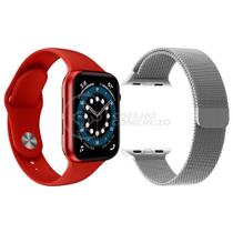 Kit 1 Smartwatch W46 S Vermelho + 1 Pulseira Extra Prata