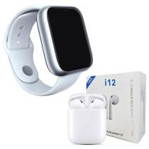 Kit 1 Smartwatch Z6 Branco + 1 Fone Bluetooth I12 Tws