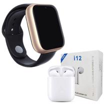 Kit 1 Smartwatch Z6 Dourado + 1 Fone Bluetooth I12 Tws