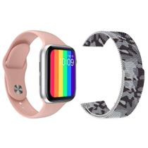 Kit 1 Smartwatch12 Lite Rosa + 1 Pulseira Milanese Camuflada