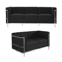 Kit 1 Sofá de 3 Lugares e 1 Sofá de 2 Lugares Le Corbusier material ecológico Preto Kit 1 Sofá de 3 Lugares e 1 Sofá de 2 Lugares Le Corbusier material ecológico Preto