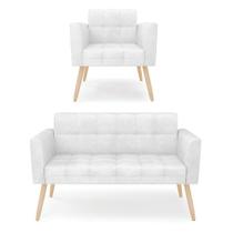 Kit 1 Sofá Namoradeira E 1 Poltrona Elisa Corano Pés Palito Natural - D'rossi Cor Branco