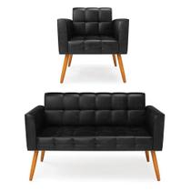 Kit 1 Sofá Namoradeira E 1 Poltrona Elisa Corano Preto Pés Palito Castanho - D'rossi Kit 1 Sofá Namoradeira E 1 Poltrona Elisa Corano Preto Pés Palito Castanho - D'rossi