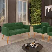 Kit 1 Sofá Namoradeira e 1 Poltrona Elisa Suede Verde Pés Palito Castanho D03 - D'Rossi Kit 1 Sofá Namoradeira e 1 Poltrona Elisa Suede Verde Pés Palito Castanho D03 - D'Rossi