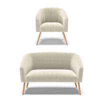 Kit 1 Sofá Namoradeira E 1 Poltrona Stella Bouclê Bege Pés Palito Natural - D'rossi Kit 1 Sofá Namoradeira E 1 Poltrona Stella Bouclê Bege Pés Palito Natural - D'rossi