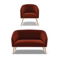 Kit 1 Sofá Namoradeira E 1 Poltrona Stella Bouclê Pés Palito Natural - D'rossi Cor Terra Kit 1 Sofá Namoradeira E 1 Poltrona Stella Bouclê Pés Palito Natural - D'rossi Cor Terra