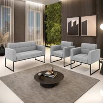 Kit 1 Sofá Namoradeira e 2 Poltronas Elisa Suede Base Metálica Industrial Preto D03 - D'Rossi