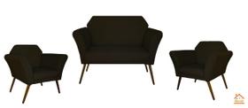 Kit 1 Sofá Namoradeira E 2 Poltronas Marcela Marrom - LM DECOR