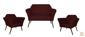 Kit 1 Sofá Namoradeira E 2 Poltronas Marcela Suede Vermelho Bordô - LM DECOR Kit 1 Sofá Namoradeira E 2 Poltronas Marcela Suede Vermelho Bordô - LM DECOR