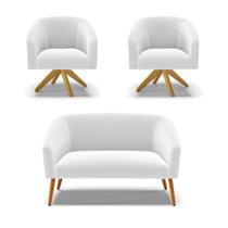 Kit 1 Sofá Namoradeira E 2 Poltronas Stella Bouclê Base De Madeira Ma30 - D'rossi Cor Off White Kit 1 Sofá Namoradeira E 2 Poltronas Stella Bouclê Base De Madeira Ma30 - D'rossi Cor Off White