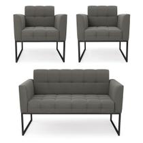 Kit 1 Sofá Namoradeira E 2 Poltronas Suede Base Metálica Industrial Preto - D'rossi Cor Grafite