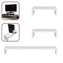 Kit 1 Suporte Base Monitor 15x90x20cm + 2 Suporte Monitor 10x35x20cm MDF Branco Kit 1 Suporte Base Monitor 15x90x20cm + 2 Suporte Monitor 10x35x20cm MDF Branco