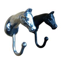 Kit 1 suporte cabeça de cavalo prata + 1 suporte cabeça de cavalo preto alumínio fundido para boné bolsa arreio corda Kit 1 suporte cabeça de cavalo prata + 1 suporte cabeça de cavalo preto alumínio fundido para boné bolsa arreio corda