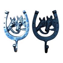 Kit 1 suporte ferradura cavalo prata + 1 suporte ferradura cavalo preto alumínio fundido para boné bolsa arreio corda