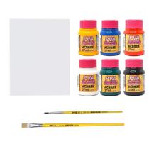 Kit 1 Tela Pintura 2 Pinceis 6 Tintas Pva Para Artesanato