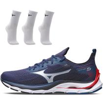 Kit 1 Tênis de Corrida Masculino Mizuno Wave Mirai 5 e 3 Pares de Meia Cano Médio