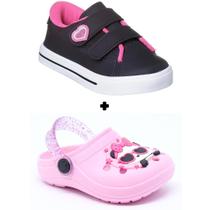 Kit 1 tênis infantil menina mais babuche infantil feminino moda escolar
