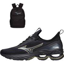 Kit 1 Tênis masculino Mizuno de corrida Wave Invictus 4 e 1 mochila Energy