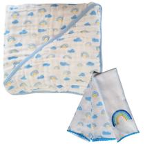 Kit 1 Toalha Banho Bebê Fralda Soft Capuz + 3 Paninho de Boca Bordado algodão macia Enxoval Higiene Maternidade Menino Chá Presente