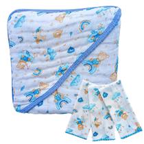 kit 1 Toalha Banho Soft Capuz de Fralda 100% algodão grossa + 3 Pano Boca Babete Bebe Enxoval