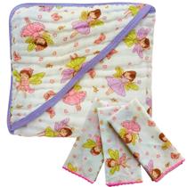 kit 1 Toalha Banho Soft Capuz de Fralda 100% algodão grossa + 3 Pano Boca Babete Bebe Enxoval