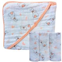 Kit 1 Toalha de Banho Bebê Soft C/Capuz De Fralda 3 camadas + 3 Fraldas de Ombro Estampada Menino Menina