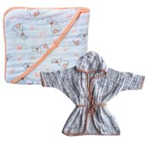 Kit 1 Toalha de Banho Bebe Soft com Capuz de Fralda + 1 Roupão com Capuz Soft 100% algodão Enxoval