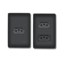 Kit 1 Tomada Simples 20a + 1 Tomada Dupla 20a Preta - Fame