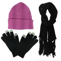Kit 1 Touca Rosa 1 Par De Luvas Touch E 1 Cachecol Cor Preta Kit 1 Touca Rosa 1 Par De Luvas Touch E 1 Cachecol Cor Preta