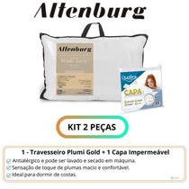 Kit 1 Travesseiro Altenburg Plumi Gold + 1 Capa Impermeável Duoflex - Antiácaro - Suporte Firme - Percal 180 Fios 100% Algodão
