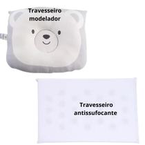Kit 1 Travesseiro para bebe antissufocante + 1 anatômico modelador Recém nascido cabeça chata com furo no meio berço quarto