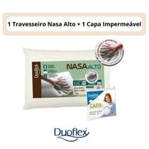 Kit 1 Travesseiros Nasa Alto + 1 Capa Impermeável de Travesseiro Duoflex - Resistente a Líquidos