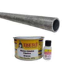 Kit 1 Tubo Galvanizado 3/4 X 60cm + 1 Massa Ibere Branca Cano de Ferro Para Chumbar Na Parede Da Pia Bancada de Cozinha e Banheiro 34 x 60cm